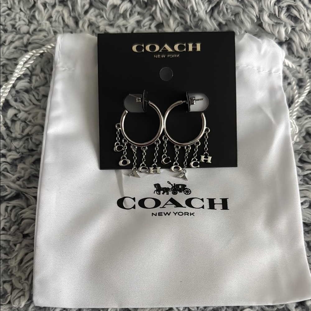 SOLD! NWT! Coach Silver Hoop Earrings with Charms